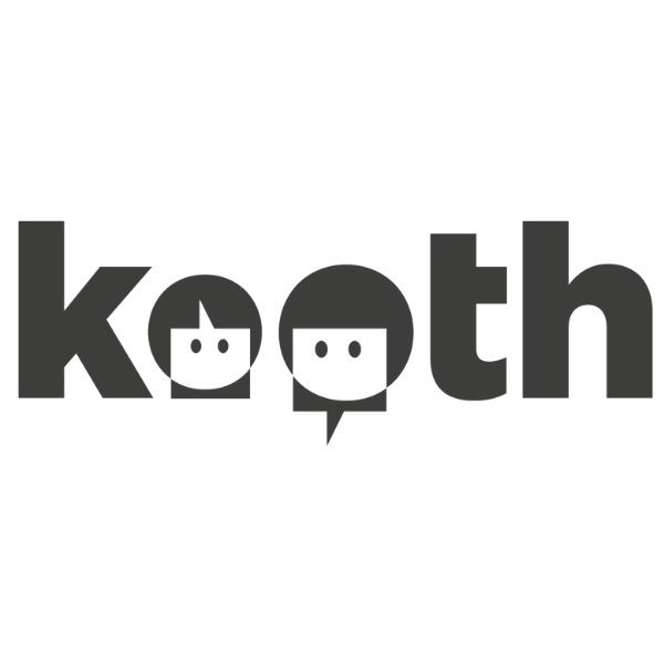 Logo of Kooth, featuring stylized letters with chat bubbles and simplified faces, representing mental health support through conversation.