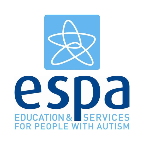 Logo of ESPA, featuring a blue square with an abstract design and the text "espa: Education & Services for People with Autism" below.