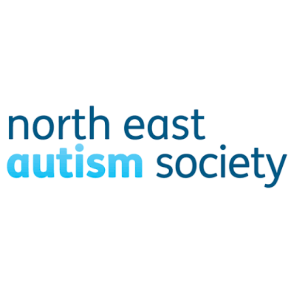 Logo of the North East Autism Society, featuring the organization's name in blue and light blue text.