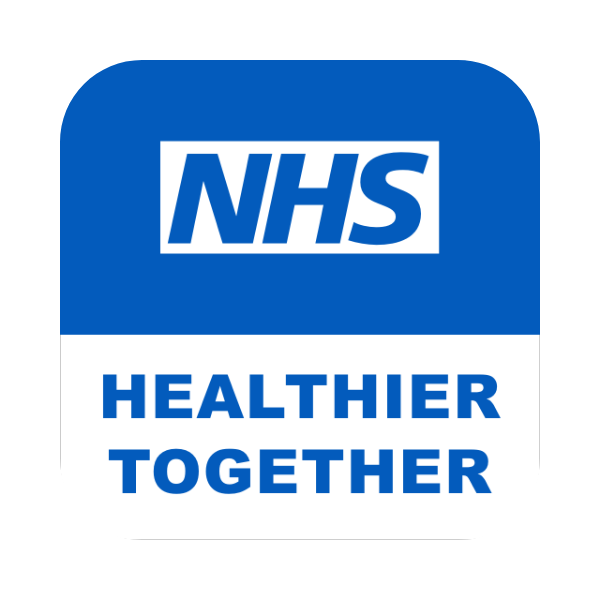 Logo of NHS with the text "Healthier Together" in bold, conveying a partnership for improved health and wellness.