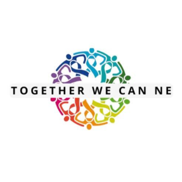 Colorful logo featuring figures holding hands in a circle, with the cancer ribbons below each person with the text "TOGETHER WE CAN NE" prominently displayed.