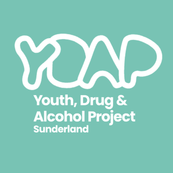 Logo of the Youth, Drug & Alcohol Project (YOAP) in Sunderland, featuring a playful design with text on a teal background.