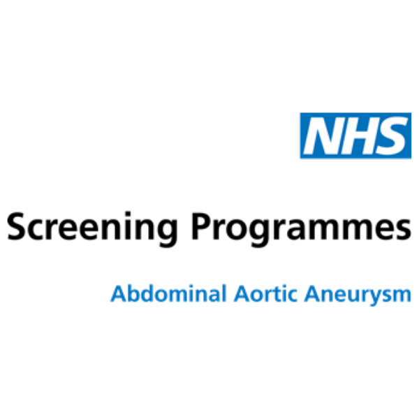 NHS logo alongside text: "Screening Programmes - Abdominal Aortic Aneurysm," promoting health awareness.