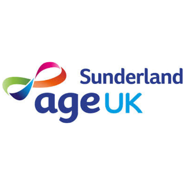 Logo of Age UK Sunderland featuring a colorful infinity symbol and the text "Sunderland Age UK" in bold blue font.