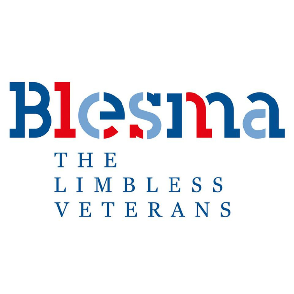 Logo of Blesma, featuring bold red and blue letters with the tagline "The Limbless Veterans" in stacked blue text below.