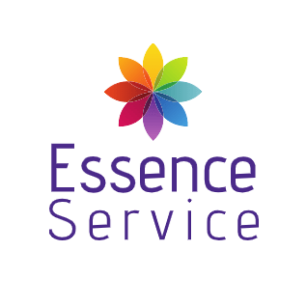 Logo of "Essence Service," featuring a colorful flower design above the text, emphasizing vibrancy and creativity.