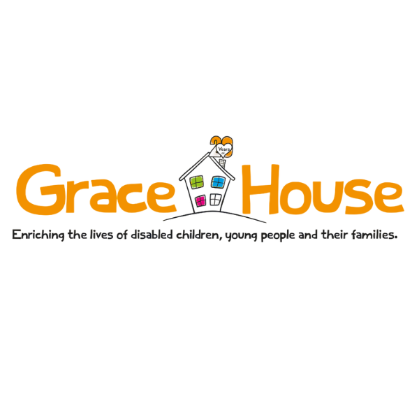 Logo of Grace House, featuring a colorful house and text highlighting its mission to support disabled children and families.