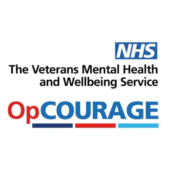 Logo for the NHS Veterans Mental Health and Wellbeing Service, featuring the program name "OpCOURAGE" in bold red and blue letters.