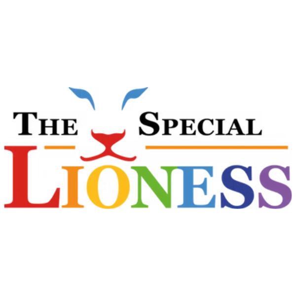 Colorful logo featuring the words "The Special Lioness" with a stylized lion face and a rainbow gradient theme.