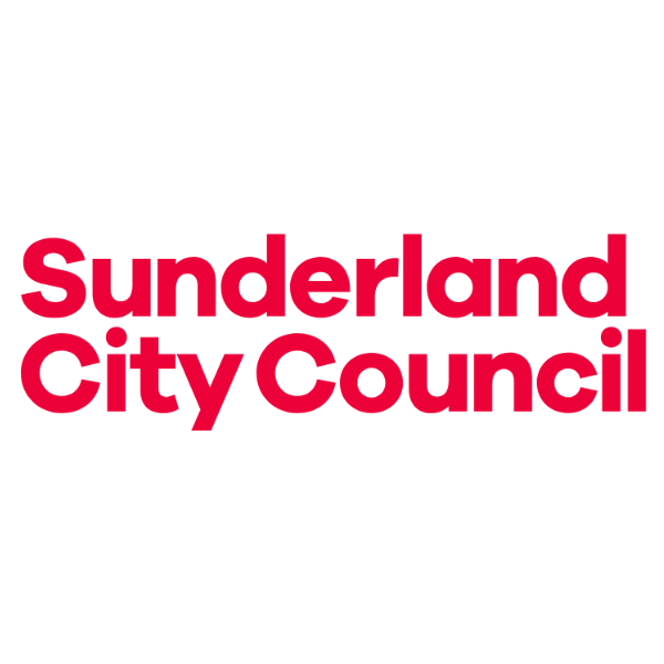 Bold red text reading "Sunderland City Council" on a white background, representing the local government authority in Sunderland.